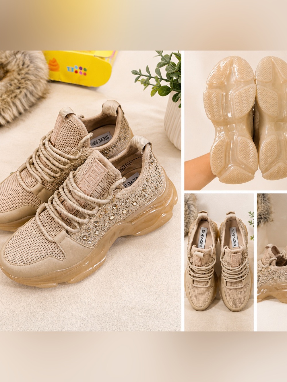 Steve Madden  Máxima Embellished Chunky Sneakers in Beige